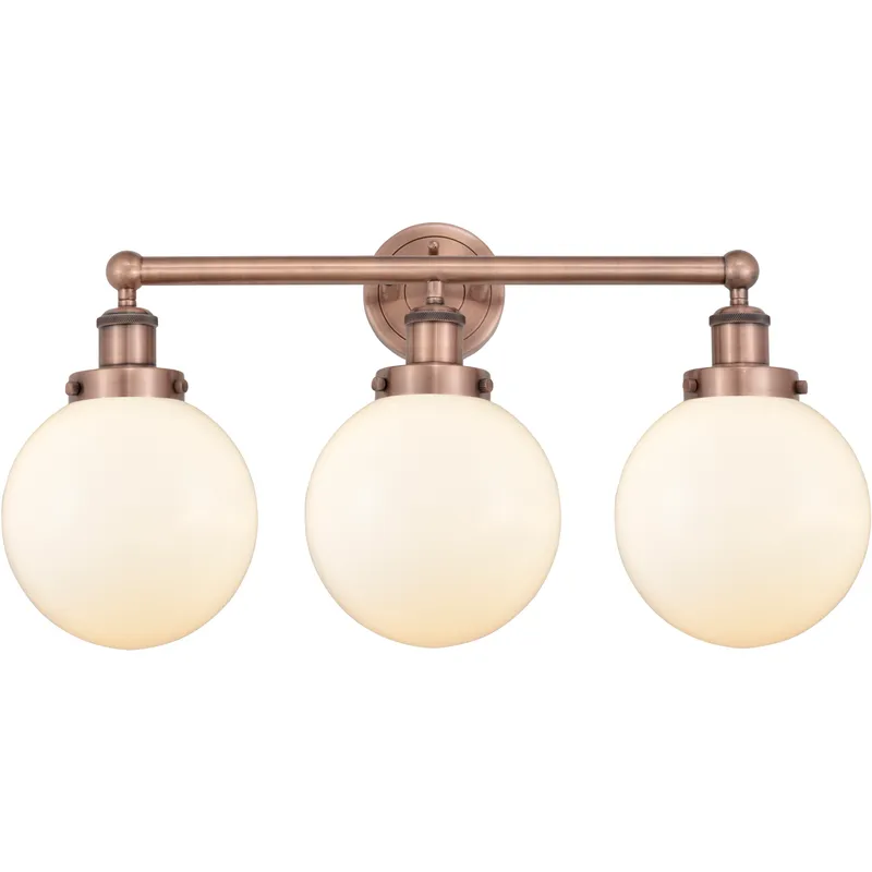Beacon 3 Light 24.5 inch Antique Copper Bath Vanity Light Wall Light in Matte White