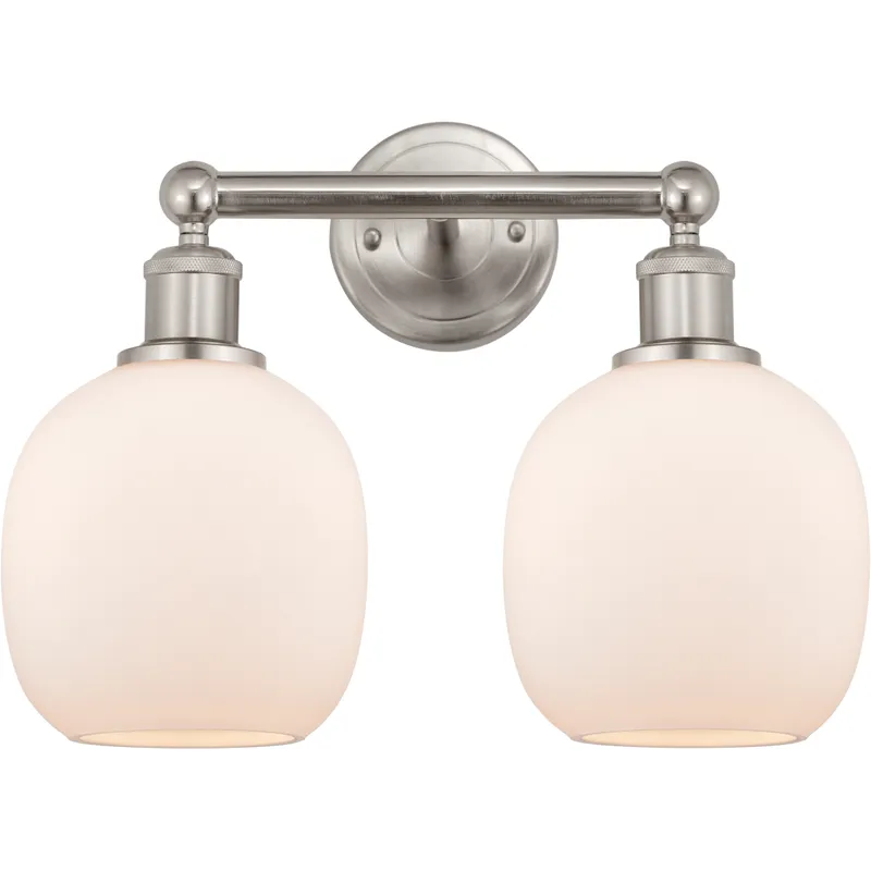 Edison Belfast 2 Light 15 inch Brushed Satin Nickel Bath Vanity Light Wall Light in Matte White Glass