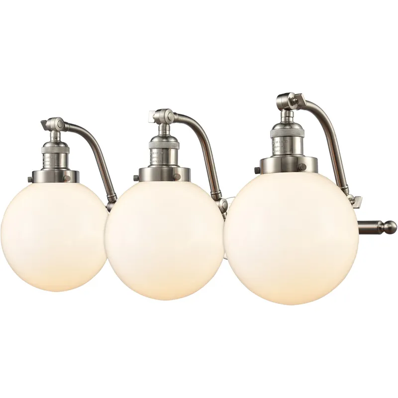 Franklin Restoration Large Beacon LED 28 inch Brushed Satin Nickel Bath Vanity Light Wall Light in Matte White Glass, Franklin Restoration