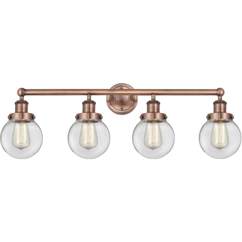 Beacon 4 Light 33.5 inch Antique Copper Bath Vanity Light Wall Light in Clear