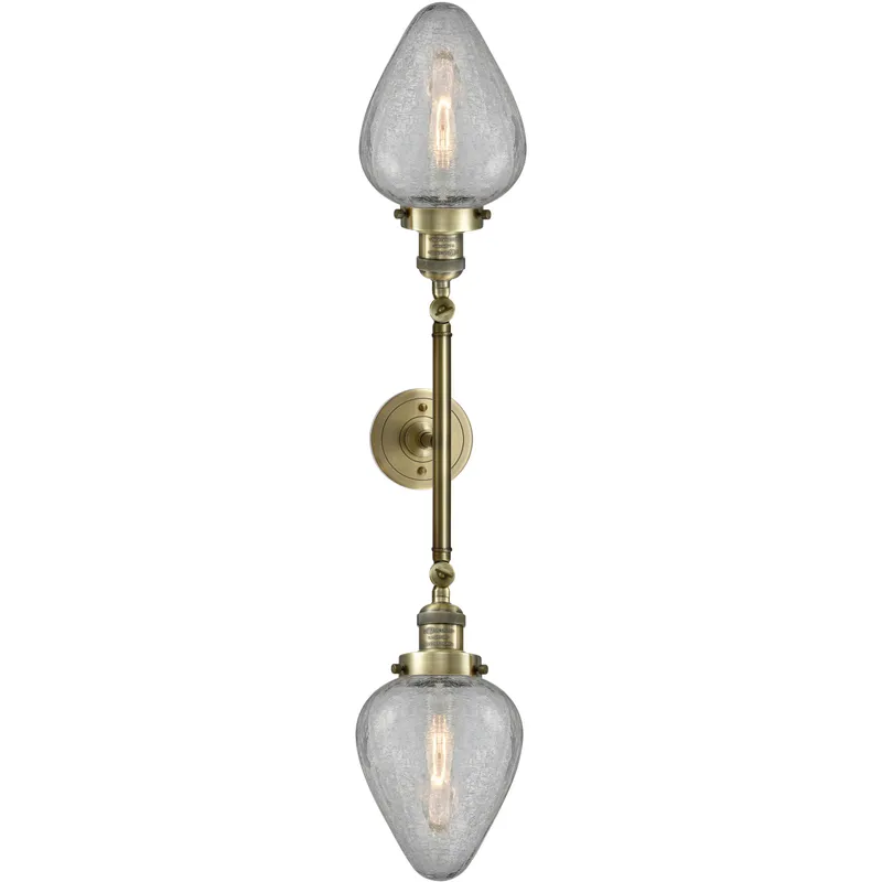 Franklin Restoration Geneseo 2 Light 17 inch Antique Brass Bath Vanity Light Wall Light in Incandescent, Clear Crackle Glass, Franklin Restoration