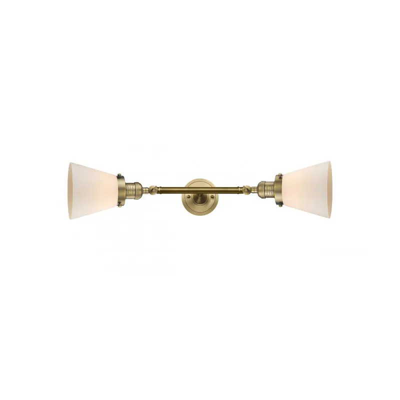 Franklin Restoration Small Cone 2 Light 6 inch Brushed Brass Bath Vanity Light Wall Light in Matte White Glass, Franklin Restoration
