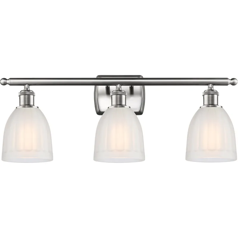 Ballston Brookfield 3 Light 26 inch Brushed Satin Nickel Bath Vanity Light Wall Light in White Glass, Ballston