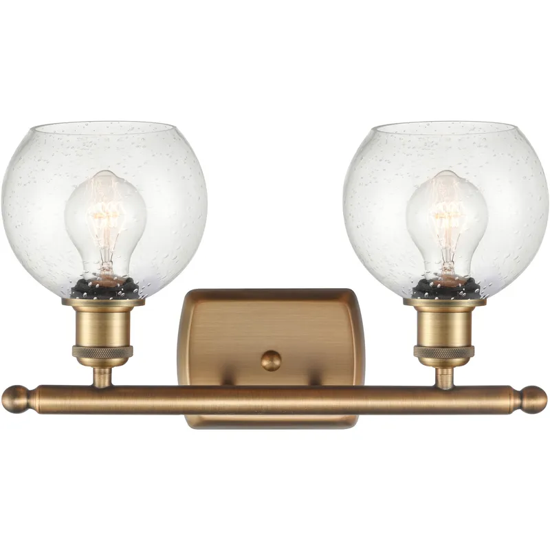Ballston Athens 2 Light 16 inch Brushed Brass Bath Vanity Light Wall Light in Seedy Glass