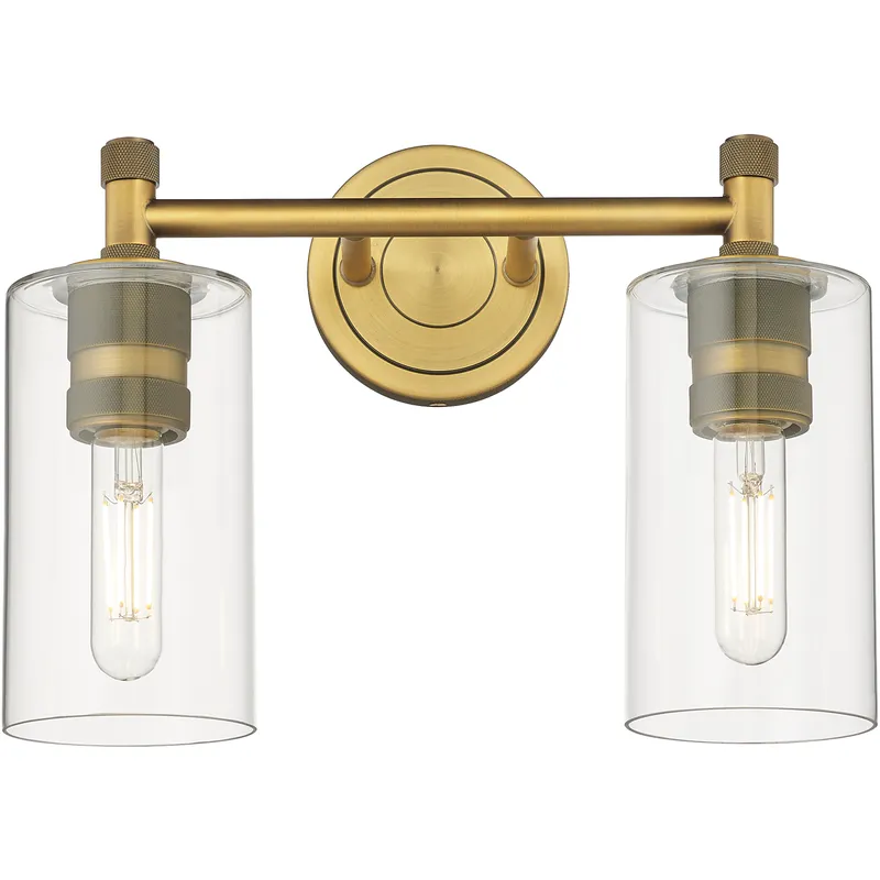 Downtown Urban Crown Point 2 Light 13.88 inch Brushed Brass Bath Vanity Light Wall Light in Clear