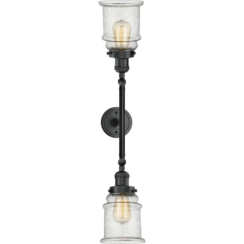 Franklin Restoration Canton 2 Light 17 inch Matte Black Bath Vanity Light Wall Light in Seedy Glass, Franklin Restoration