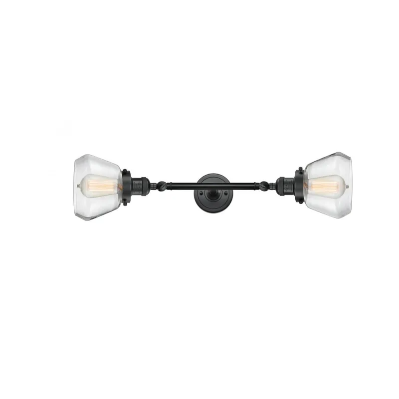 Franklin Restoration Fulton 2 Light 7 inch Matte Black Bath Vanity Light Wall Light in Clear Glass, Franklin Restoration
