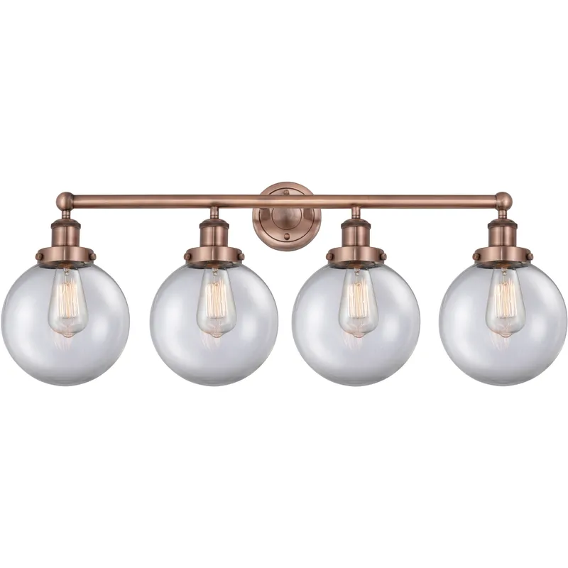 Beacon 4 Light 33.5 inch Antique Copper Bath Vanity Light Wall Light in Clear