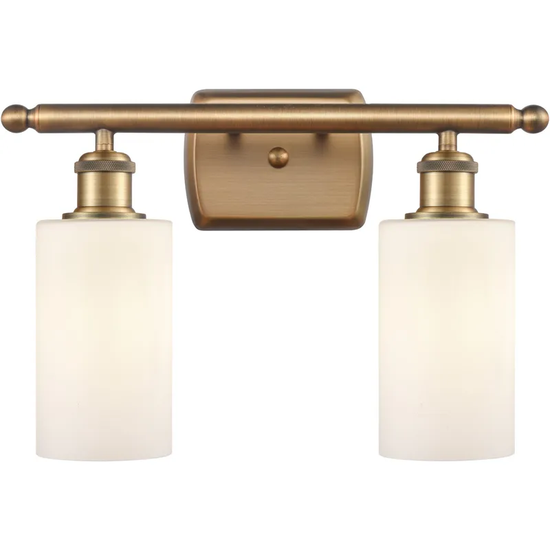 Ballston Clymer 2 Light 16 inch Brushed Brass Bath Vanity Light Wall Light in Matte White Glass, Ballston