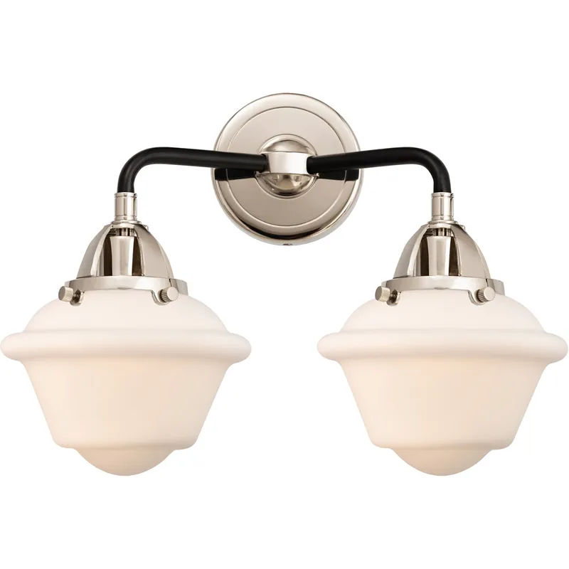 Nouveau 2 Small Oxford 2 Light 16 inch Black Polished Nickel Bath Vanity Light Wall Light in Matte White Glass