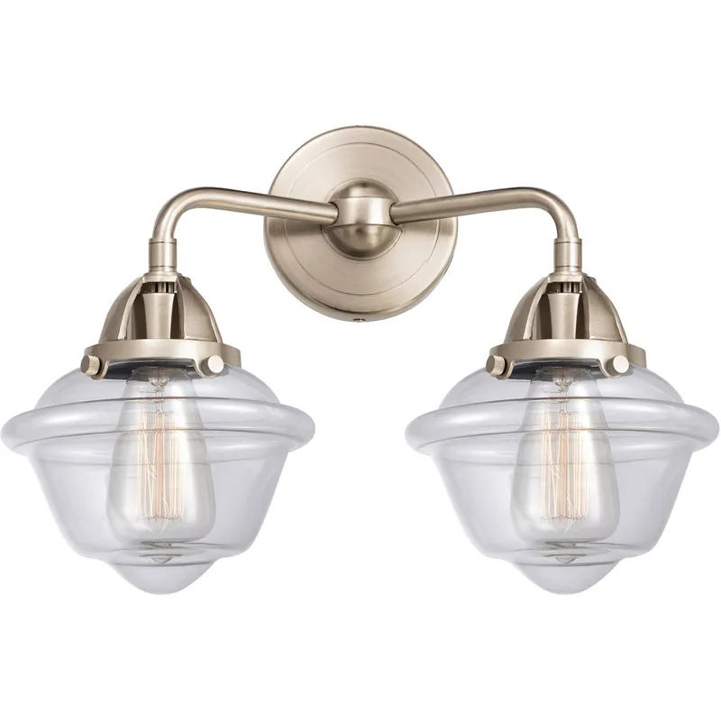 Nouveau 2 Small Oxford 2 Light 16 inch Brushed Satin Nickel Bath Vanity Light Wall Light in Clear Glass