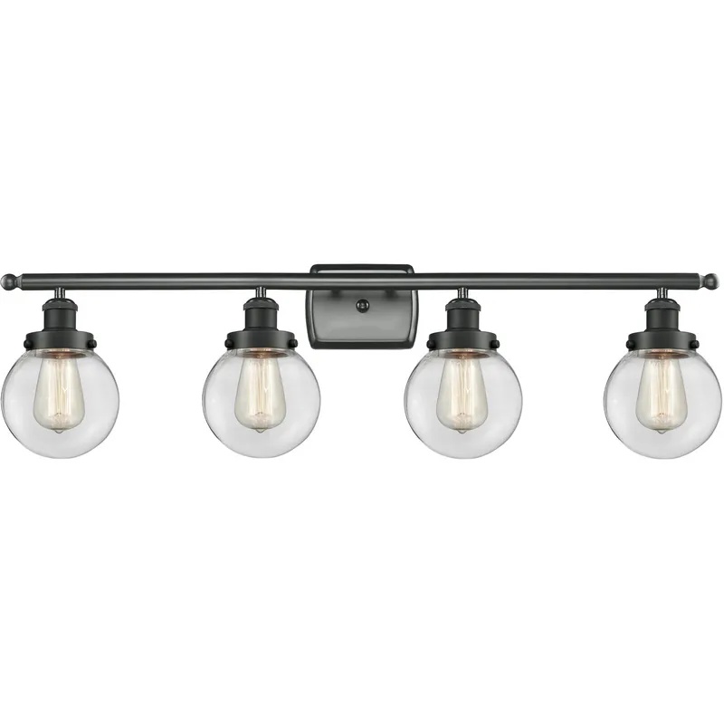 Ballston Beacon 4 Light 36 inch Matte Black Bath Vanity Light Wall Light in Clear Glass, Ballston