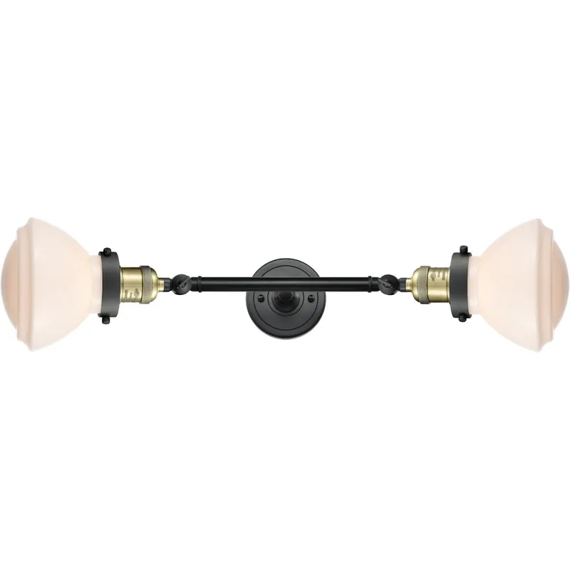 Franklin Restoration Olean 2 Light 7 inch Black Antique Brass Bath Vanity Light Wall Light in Matte White Glass, Franklin Restoration