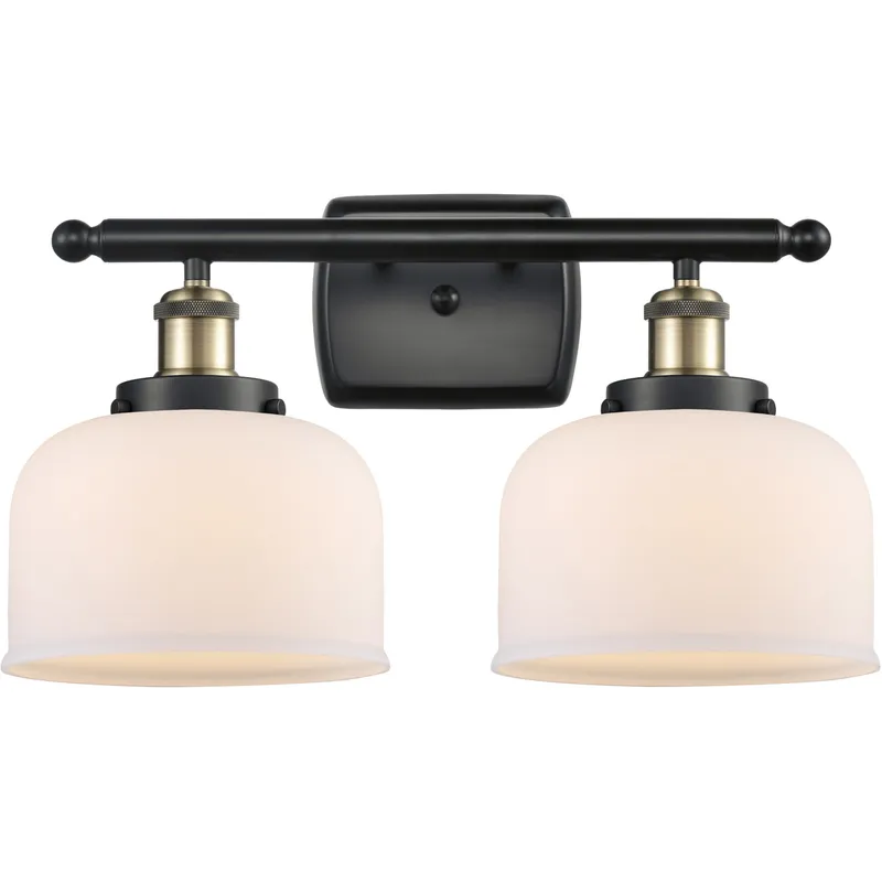 Ballston Large Bell 2 Light 16 inch Black Antique Brass Bath Vanity Light Wall Light in Matte White Glass