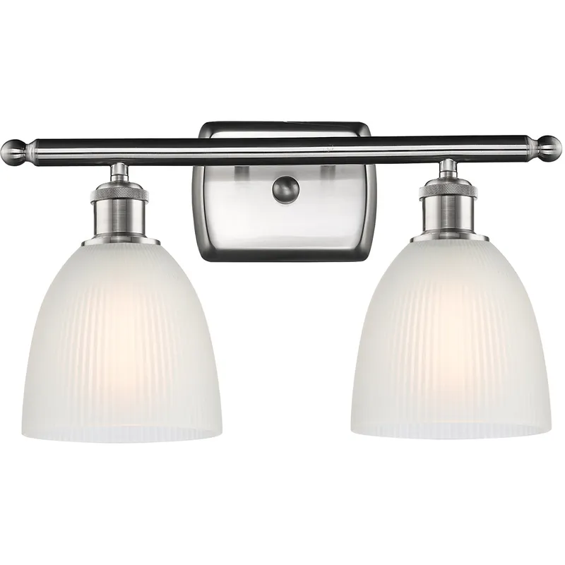 Ballston Castile 2 Light 16 inch Brushed Satin Nickel Bath Vanity Light Wall Light in White Glass, Ballston