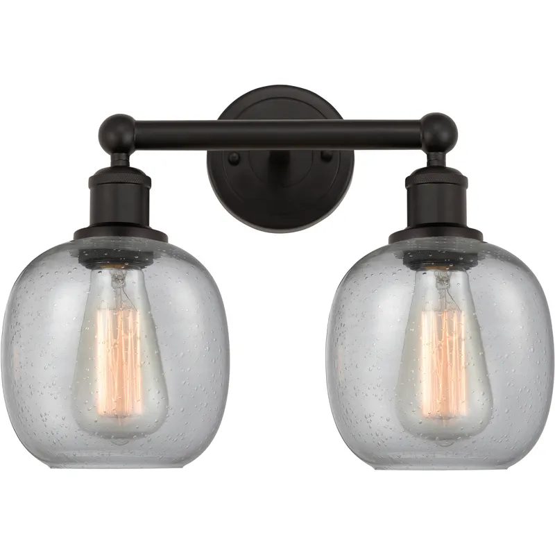 Edison Belfast 2 Light 15 inch Oil Rubbed Bronze Bath Vanity Light Wall Light in Seedy Glass