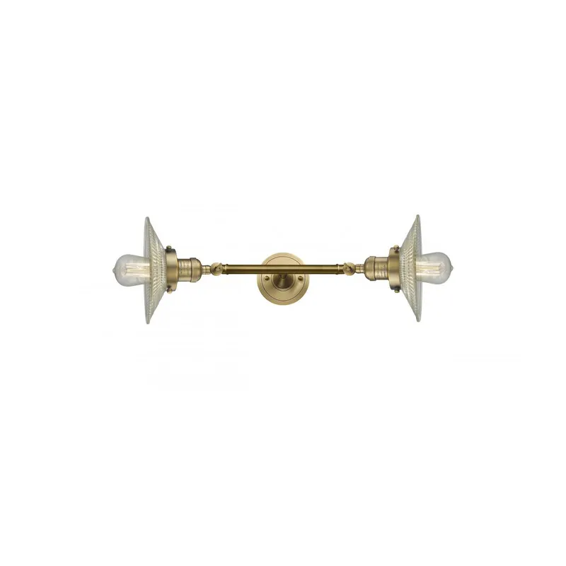 Franklin Restoration Halophane LED 9 inch Brushed Brass Bath Vanity Light Wall Light in Clear Halophane Glass, Franklin Restoration