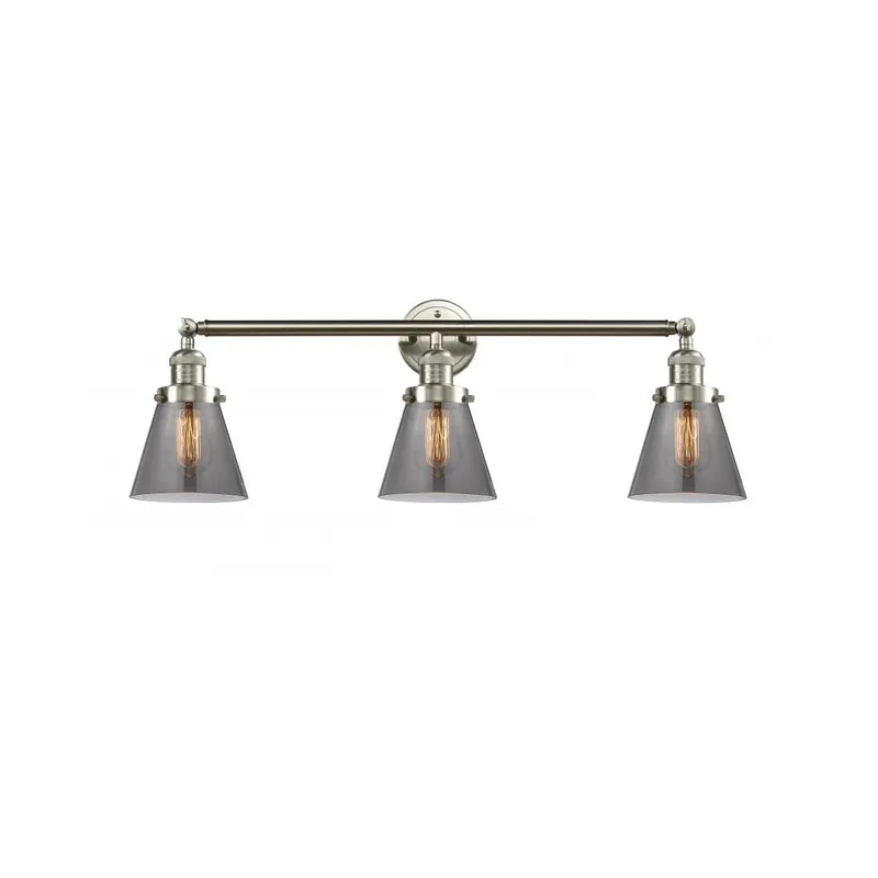 Franklin Restoration Small Cone LED 30 inch Brushed Satin Nickel Bath Vanity Light Wall Light in Light Smoke Glass, Franklin Restoration