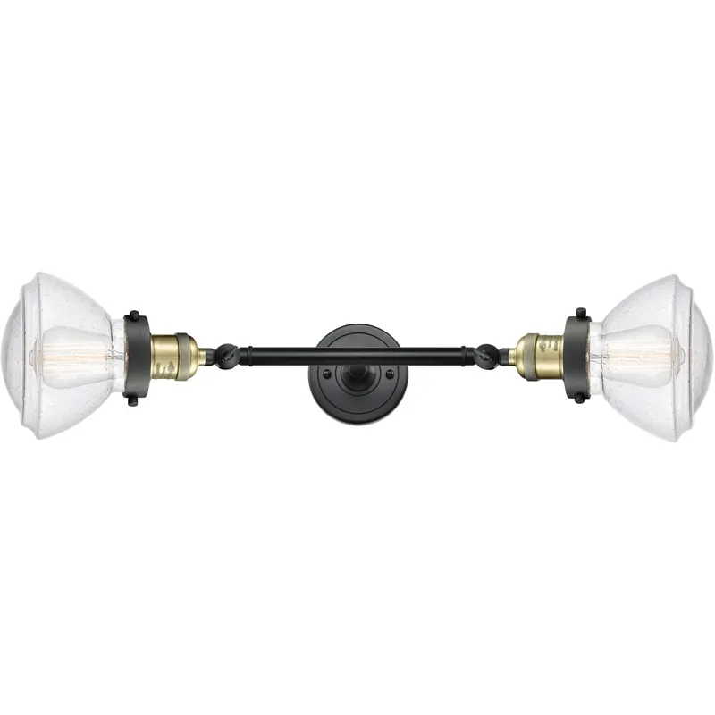 Franklin Restoration Olean 2 Light 7 inch Black Antique Brass Bath Vanity Light Wall Light in Seedy Glass, Franklin Restoration