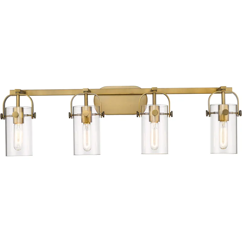 Pilaster 3 Light 34.88 inch Brushed Brass Bath Vanity Light Wall Light