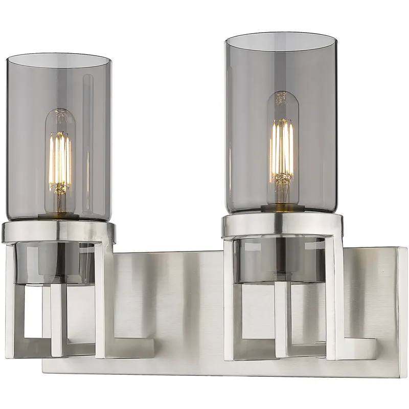 Utopia 2 Light 15 inch Satin Nickel Bath Vanity Light Wall Light in Plated Smoke Glass