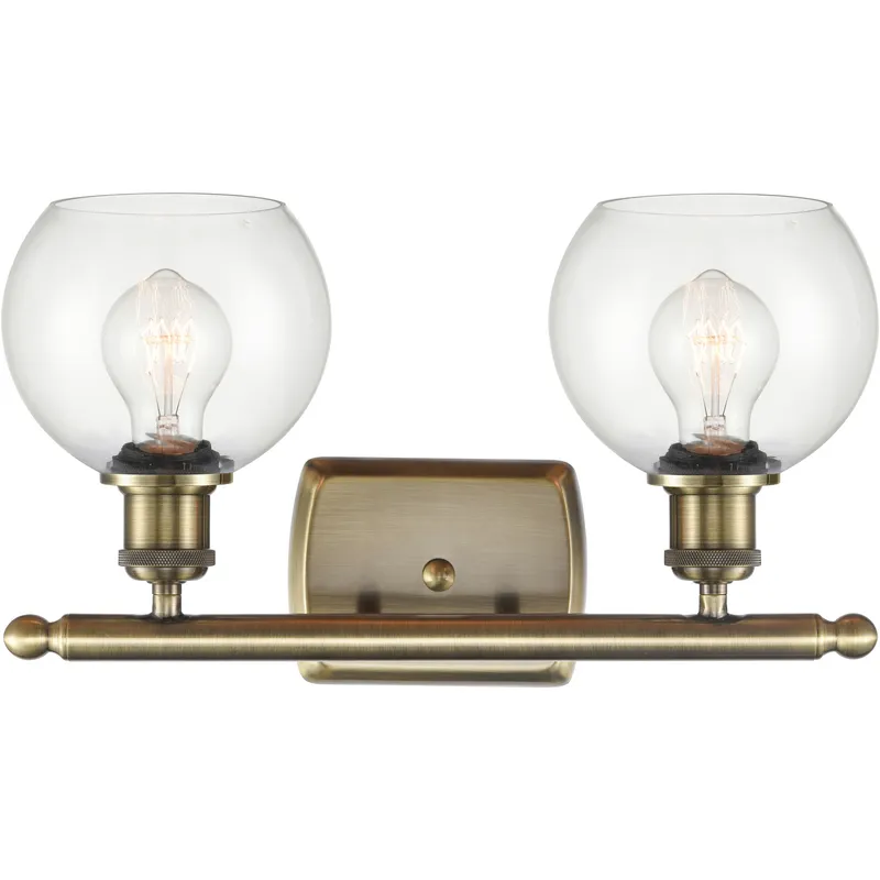 Ballston Athens 2 Light 16 inch Antique Brass Bath Vanity Light Wall Light in Clear Glass