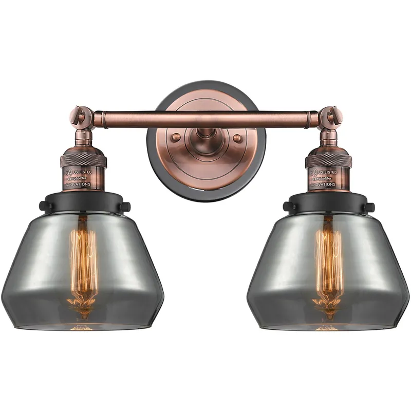 Franklin Restoration Fulton 2 Light 17 inch Antique Copper Bath Vanity Light Wall Light in Plated Smoke Glass