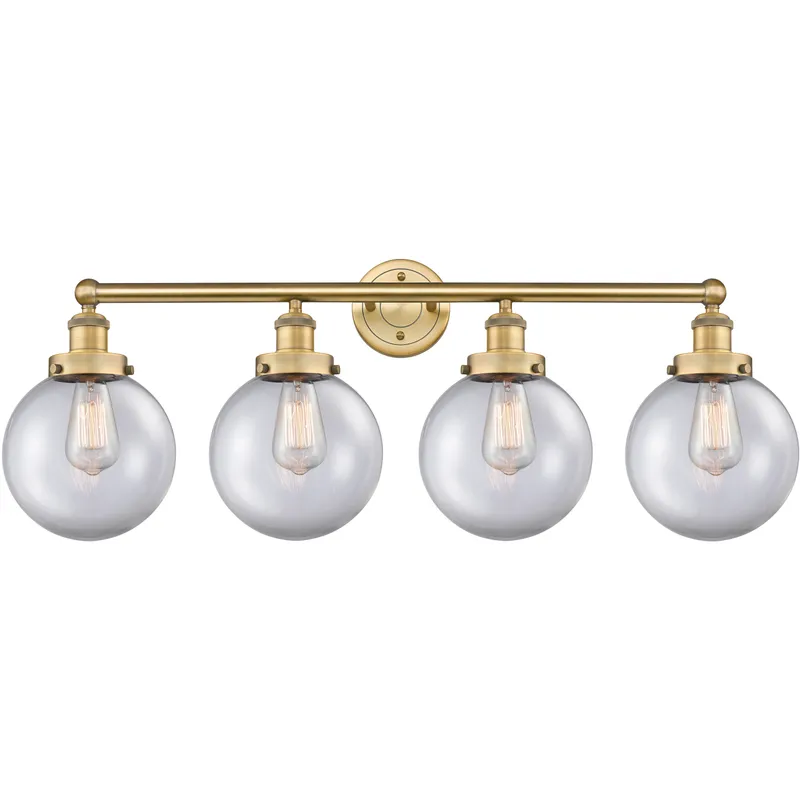 Beacon 4 Light 33.5 inch Brushed Brass Bath Vanity Light Wall Light in Clear