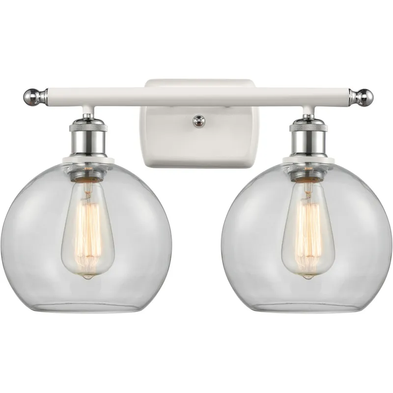 Ballston Athens 2 Light 16 inch White and Polished Chrome Bath Vanity Light Wall Light in Clear Glass, Ballston