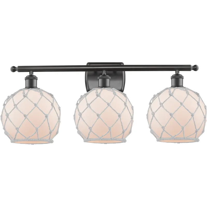 Ballston Farmhouse Rope 3 Light 28 inch Oil Rubbed Bronze Bath Vanity Light Wall Light in Bulb Not Included, White Glass with White Rope, Ballston