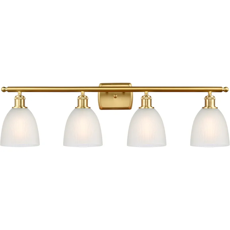 Ballston Castile LED 36 inch Satin Gold Bath Vanity Light Wall Light in White Glass, Ballston