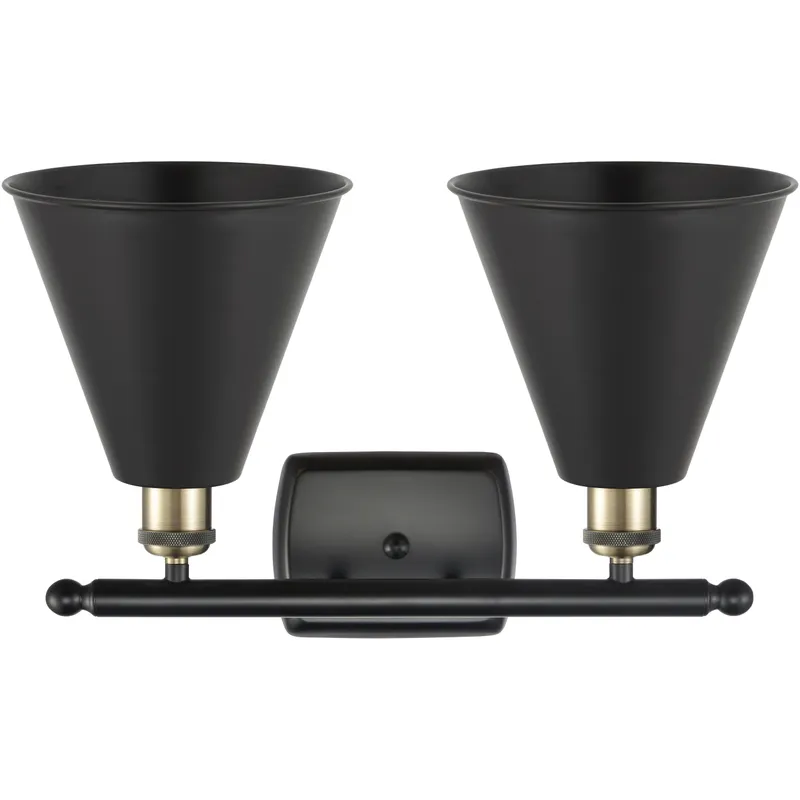 Ballston Cone 2 Light 18 inch Black Antique Brass Bath Vanity Light Wall Light