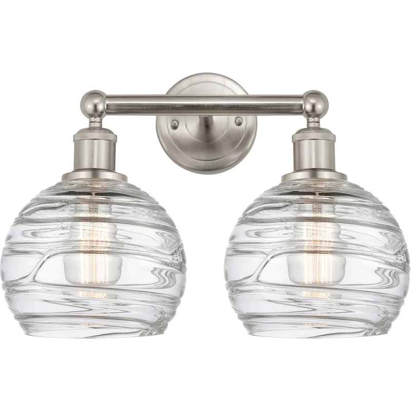 Athens Deco Swirl 2 Light 17 inch Brushed Satin Nickel Bath Vanity Light Wall Light in Clear Deco Swirl Glass