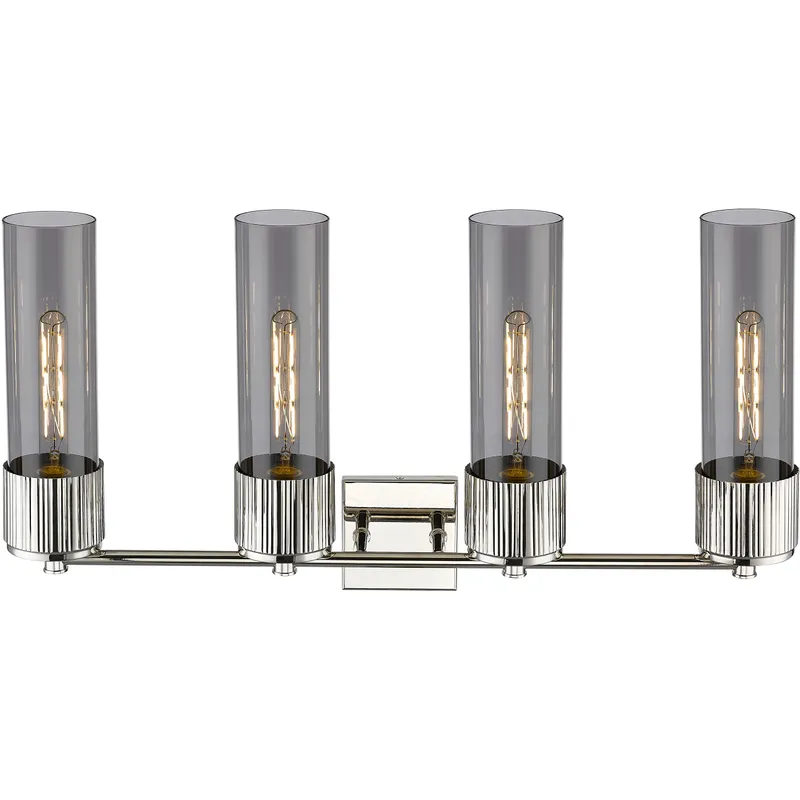 Bolivar 4 Light 31 inch Polished Nickel Bath Vanity Light Wall Light in Light Smoke Glass