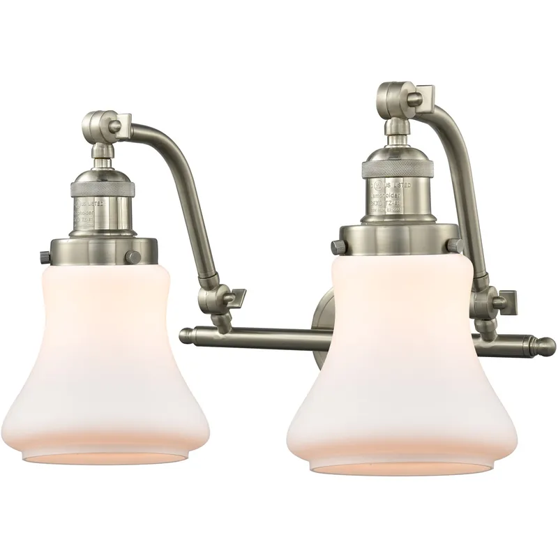 Franklin Restoration Bellmont 2 Light 18 inch Brushed Satin Nickel Bath Vanity Light Wall Light in Matte White Glass, Franklin Restoration