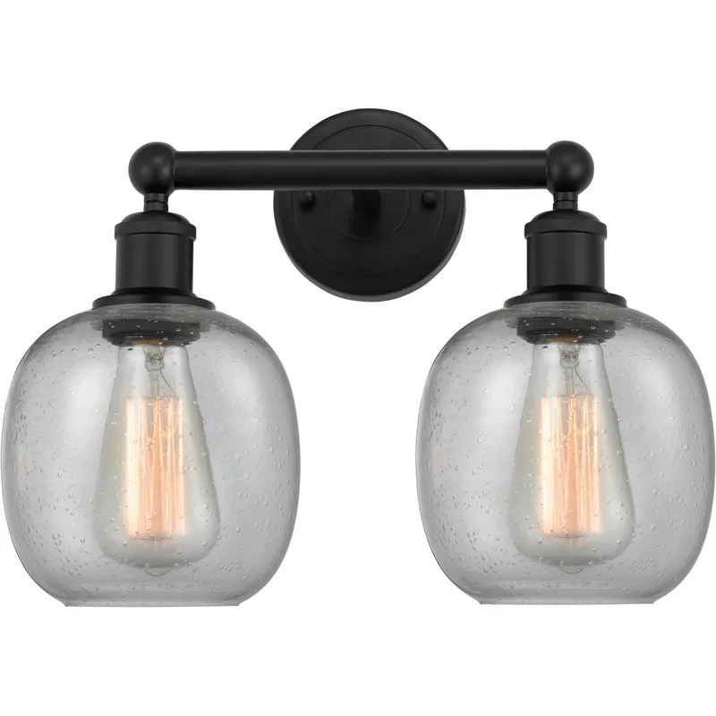 Edison Belfast 2 Light 15 inch Matte Black Bath Vanity Light Wall Light in Seedy Glass