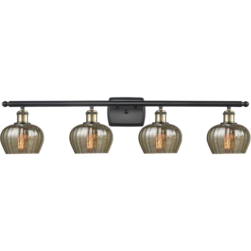 Ballston Fenton 4 Light 36 inch Black Antique Brass Bath Vanity Light Wall Light in Mercury Glass, Ballston