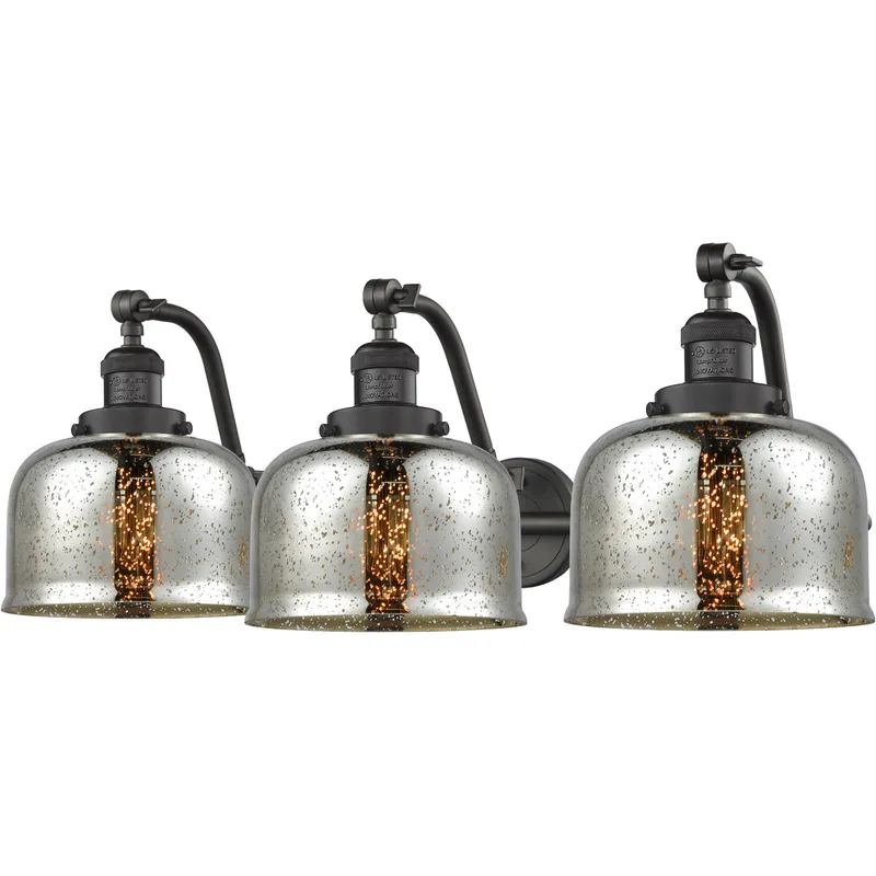 Franklin Restoration Large Bell LED 28 inch Oil Rubbed Bronze Bath Vanity Light Wall Light in Silver Plated Mercury Glass, Franklin Restoration