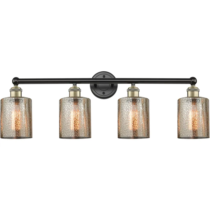 Cobbleskill 4 Light 32 inch Black Antique Brass Bath Vanity Light Wall Light in Mercury