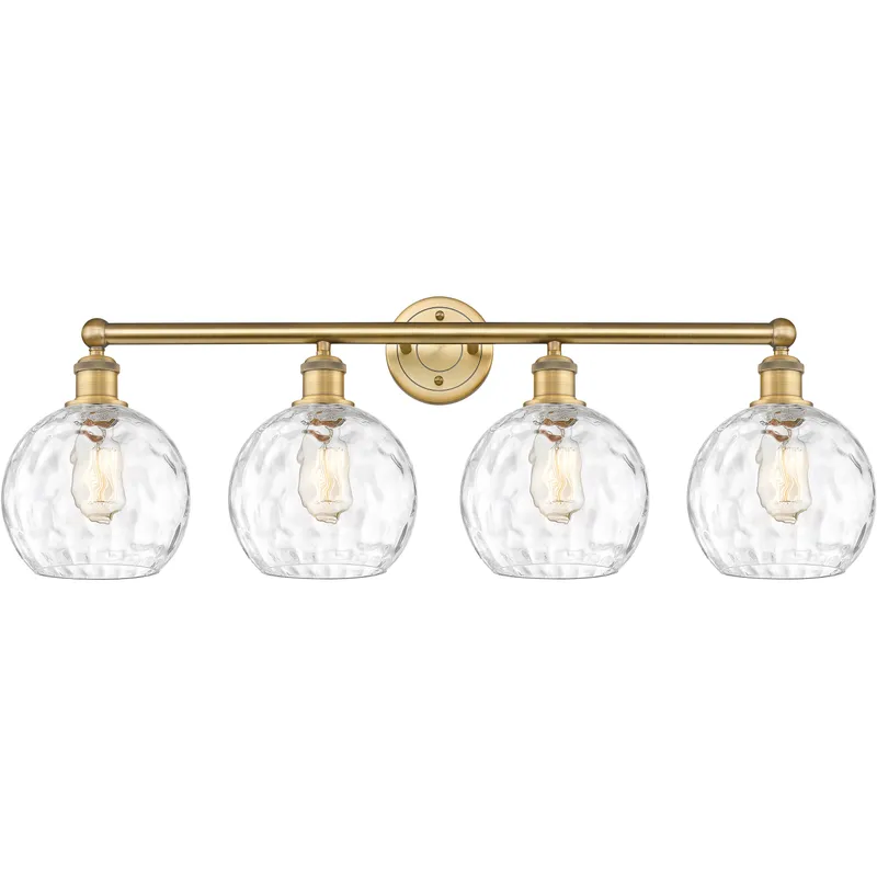 Athens Water Glass 4 Light 35 inch Brushed Brass Bath Vanity Light Wall Light in Clear Glass