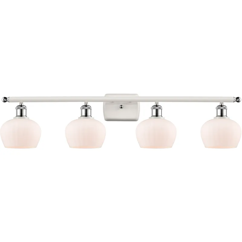 Ballston Fenton 4 Light 36 inch White and Polished Chrome Bath Vanity Light Wall Light in Matte White Glass, Ballston
