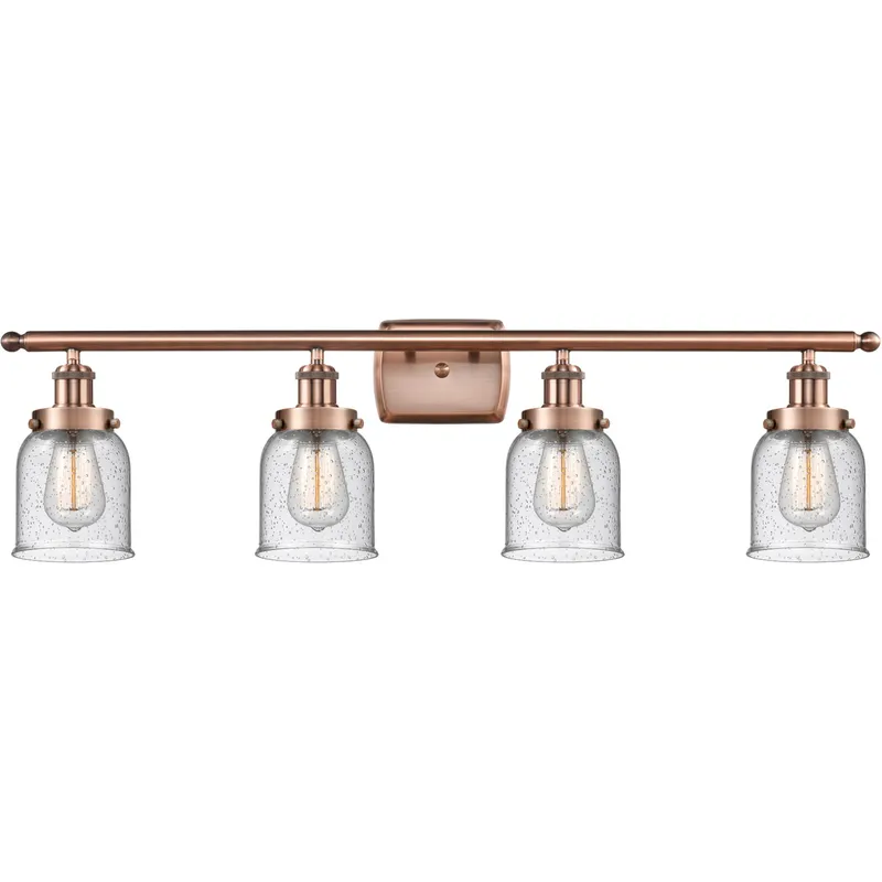 Ballston Small Bell LED 36 inch Antique Copper Bath Vanity Light Wall Light in Seedy Glass