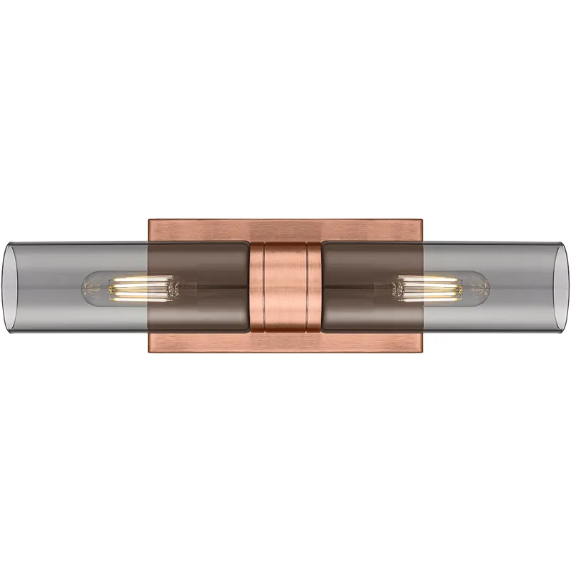 Ballston Urban 2 Light 18 inch Antique Copper Bath Vanity Light Wall Light in Light Smoke Glass