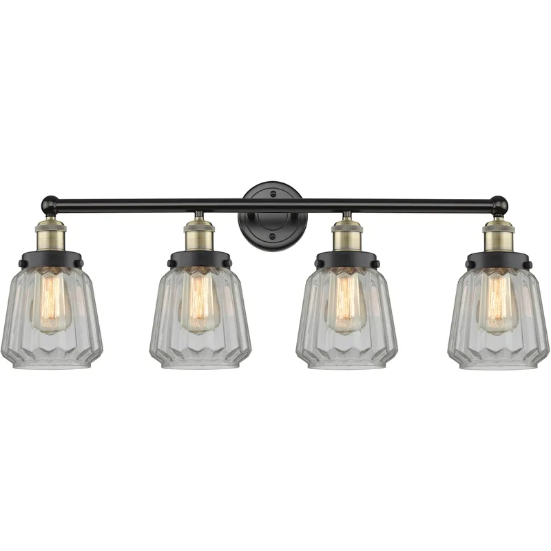 Chatham 4 Light 33.5 inch Black Antique Brass Bath Vanity Light Wall Light in Clear Glass