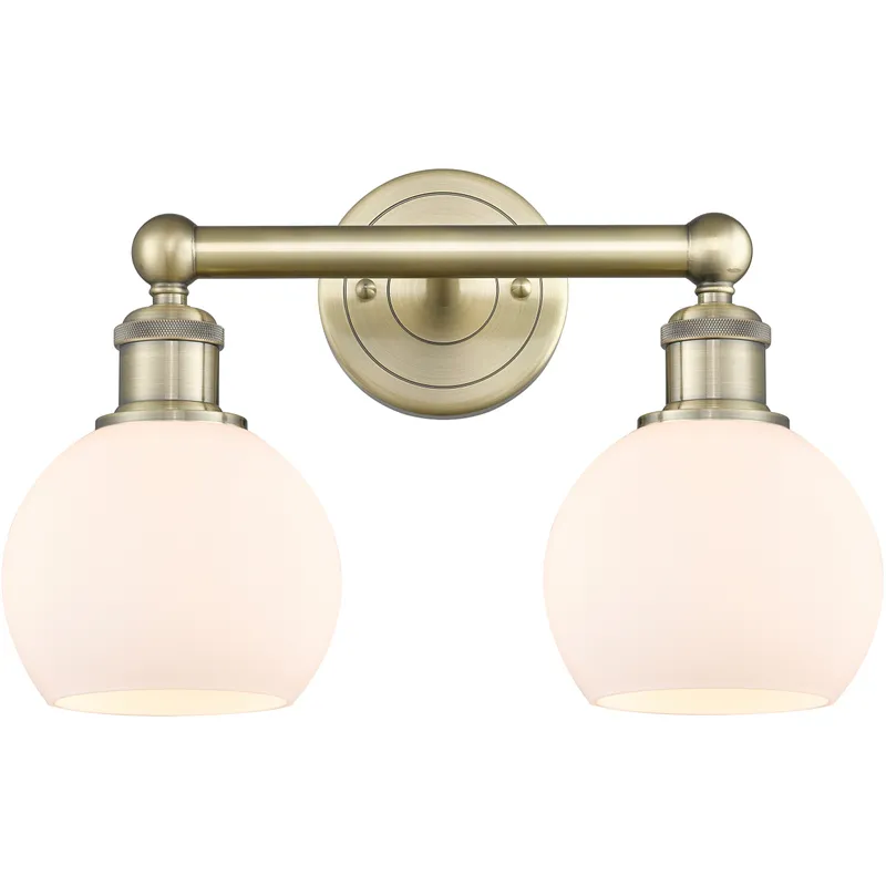 Athens 2 Light 15 inch Antique Brass Bath Vanity Light Wall Light in Matte White