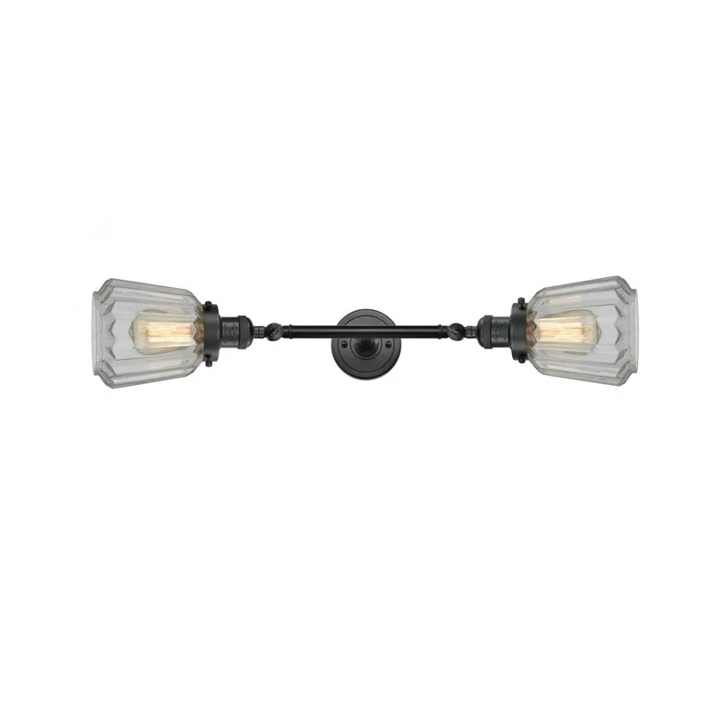 Franklin Restoration Chatham 2 Light 6 inch Matte Black Bath Vanity Light Wall Light in Clear Glass, Franklin Restoration