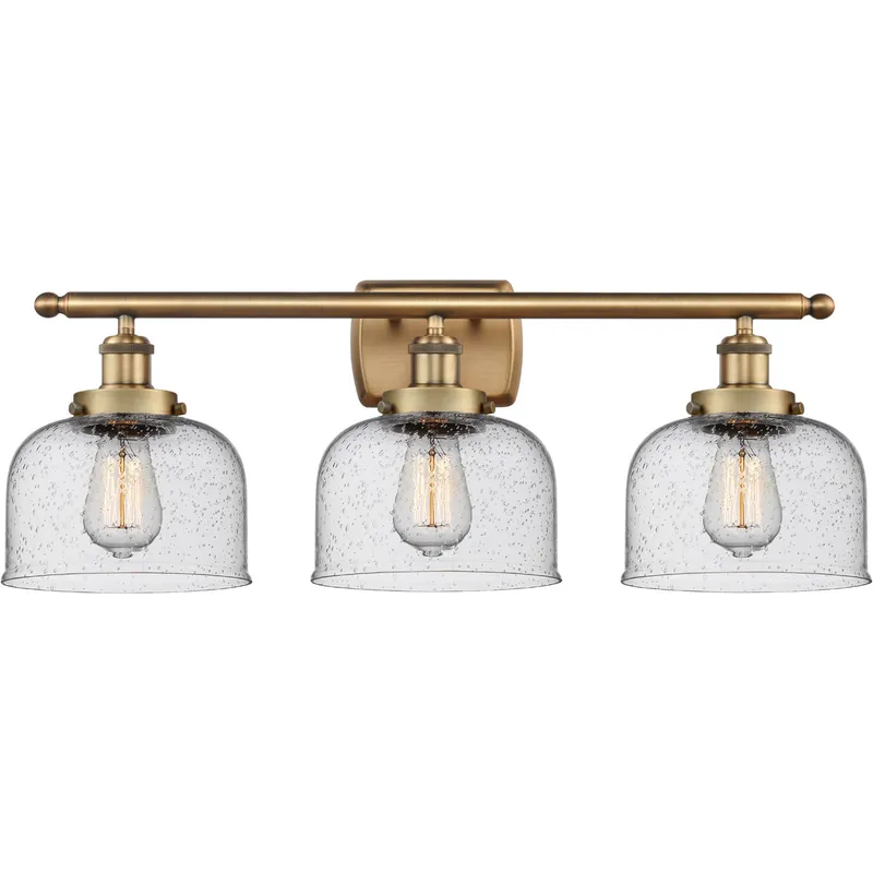 Ballston Large Bell LED 26 inch Brushed Brass Bath Vanity Light Wall Light in Seedy Glass