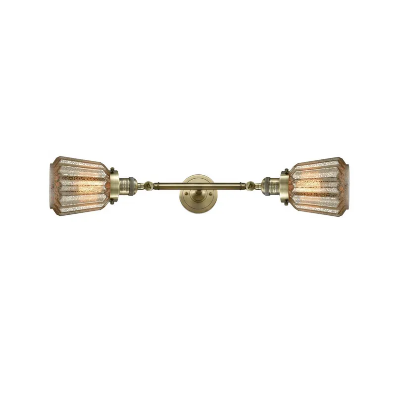 Franklin Restoration Chatham 2 Light 6 inch Antique Brass Bath Vanity Light Wall Light in Incandescent, Mercury Glass, Franklin Restoration