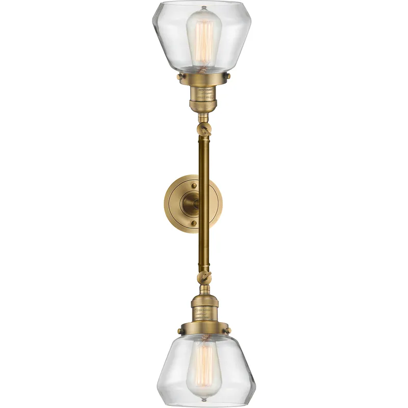 Franklin Restoration Fulton 2 Light 17 inch Brushed Brass Bath Vanity Light Wall Light in Clear Glass, Franklin Restoration