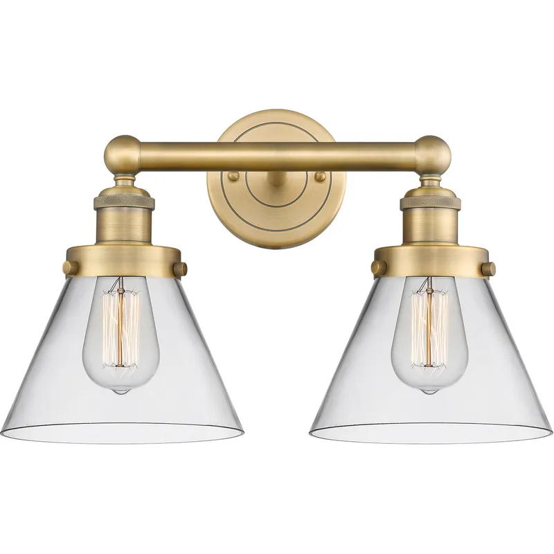 Cone 2 Light 16.75 inch Brushed Brass Bath Vanity Light Wall Light in Clear